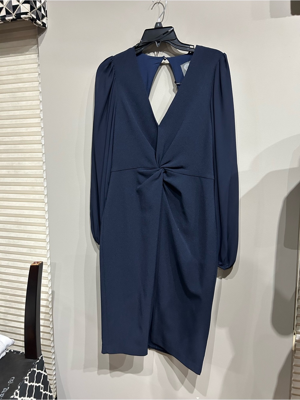 Vince Camuto Navy Twist-Front Long Sleeve Dress